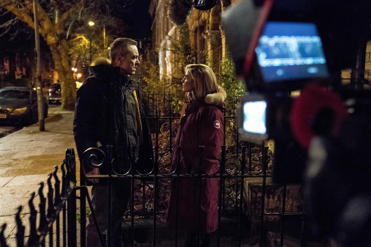 James Nesbitt and Lisa Dwan behind the scenes of BLOODLANDS. Cr: HTM Television/Steffan Hill