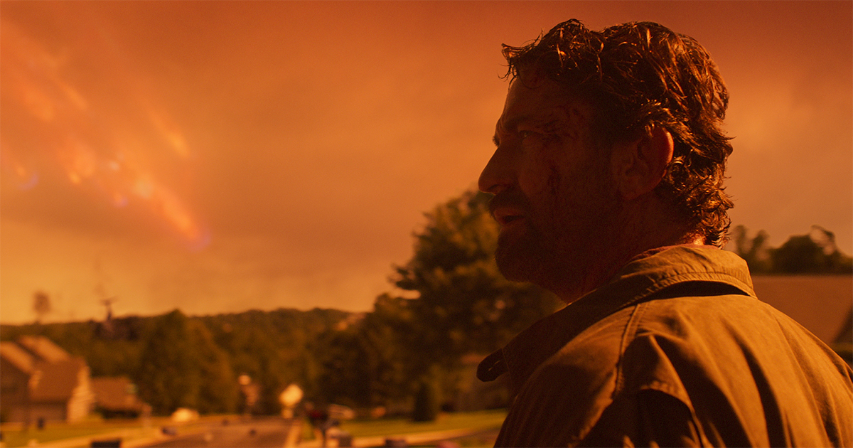 Molten rain threatens Gerard Butler in "Greenland"