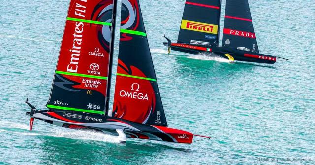 New Zealand’s Te Rehutai and Italy’s Luna Rossa are meeting in the America’s Cup final in Hauraki Gulf near Auckland.