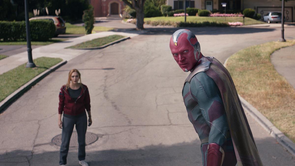 Elizabeth Olsen as Wanda Maximoff and Paul Bettany as Vision in “WandaVision.” Cr: Marvel Studios