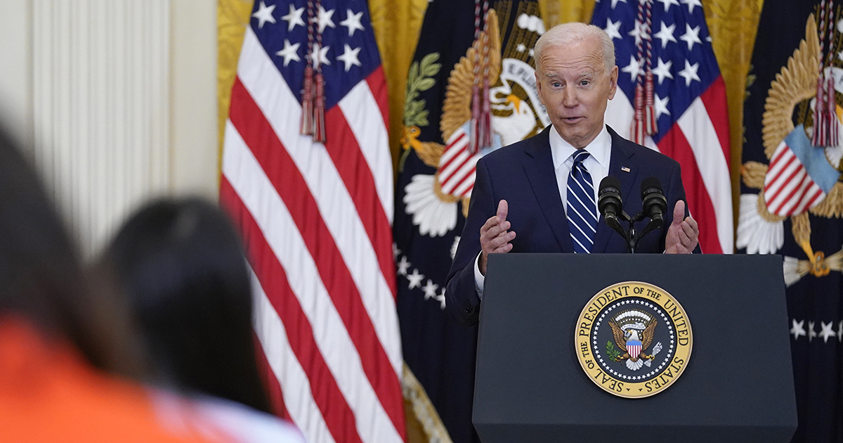 President Joe Biden speaks during a news conference in the East Room of the White House in Washington. (AP Photo/Evan Vucci)