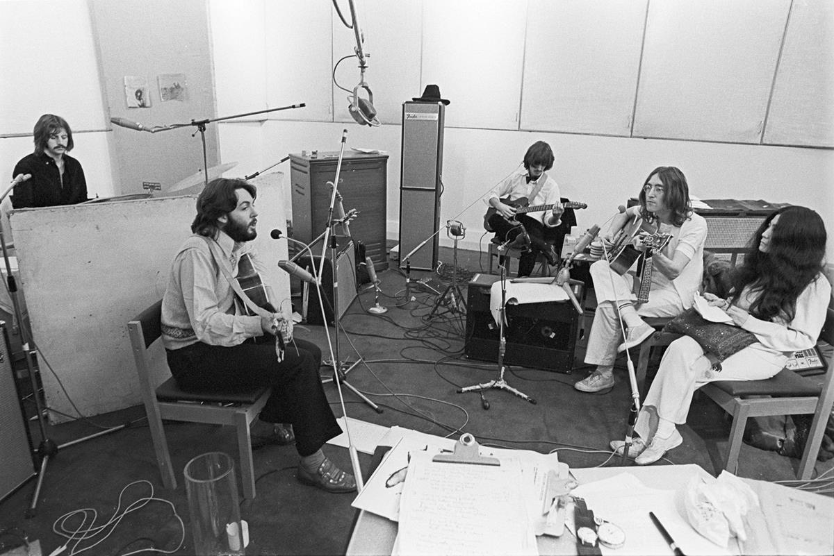 Yoko Ono sitting in on a session with the band. “The Beatles: Get Back.” Cr: Apple Corps Ltd./Disney