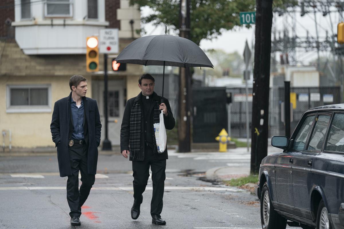 Evan Peters and James McArdle in “Mare of Easttown.” Cr: HBO