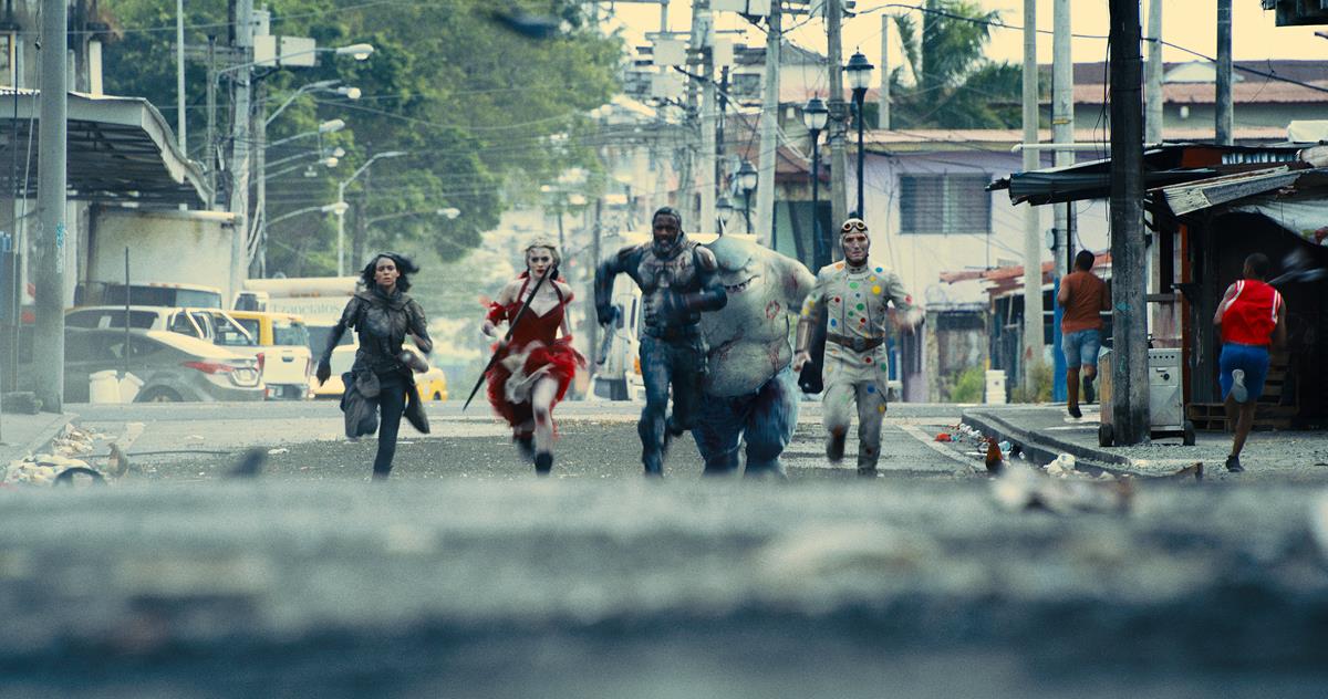 Daniela Melchior as Ratcatcher 2, Margot Robbie as Harley Quinn, Idris Elba as Bloodsport, KING SHARK and DAVID DASTMALCHIAN as Polka-Dot Man in director James Gunn’s “The Suicide Squad.” Cr: Warner Bros. Pictures/DC Comics