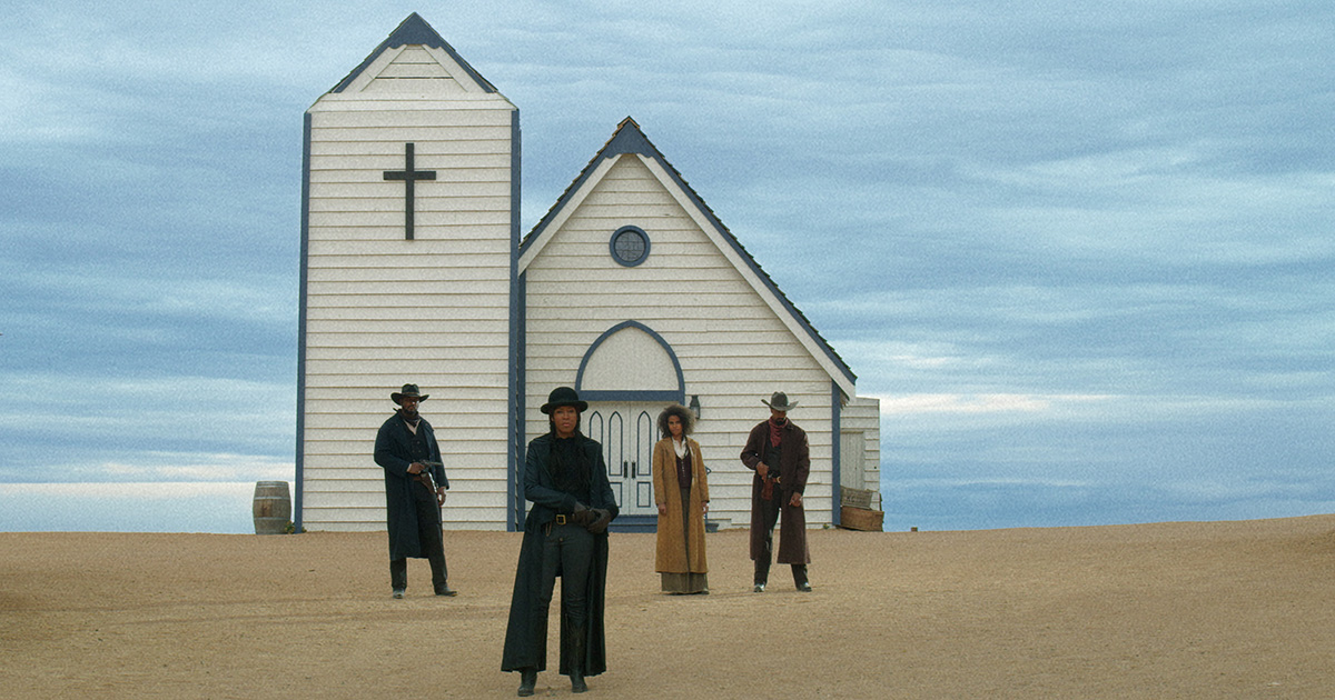 J.T. Holt as Mary’s Guard, Regina King as Trudy Smith, Zazie Beetz as Mary Fields, Justin Clarke as Mary’s Guard in the Harder They Fall. Cr. Courtesy of Netflix © 2021