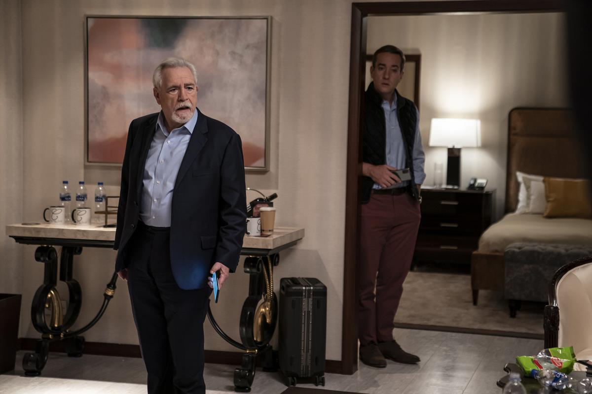 Brian Cox as Logan Roy and Matthew Macfadyen as Tom Wambsgans in Season 3 Episode 1 of “Succession.” Cr: HBO