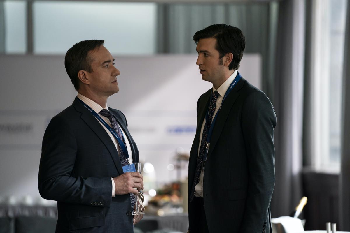 Matthew Macfadyen as Tom Wambsgans and Nicholas Braun as Greg Hirsch in Season 3 Episode 5 of “Succession.” Cr: HBO