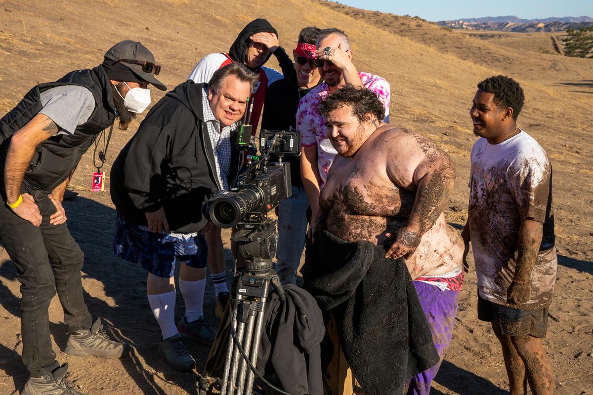 Preston Lacy, Dave England, Steve-O, Danger Ehren, Zach Holmes, and Jasper on the set of director Jeff Tremaine’s “Jackass Forever.” Cr: Paramount Pictures/MTV Entertainment Studios