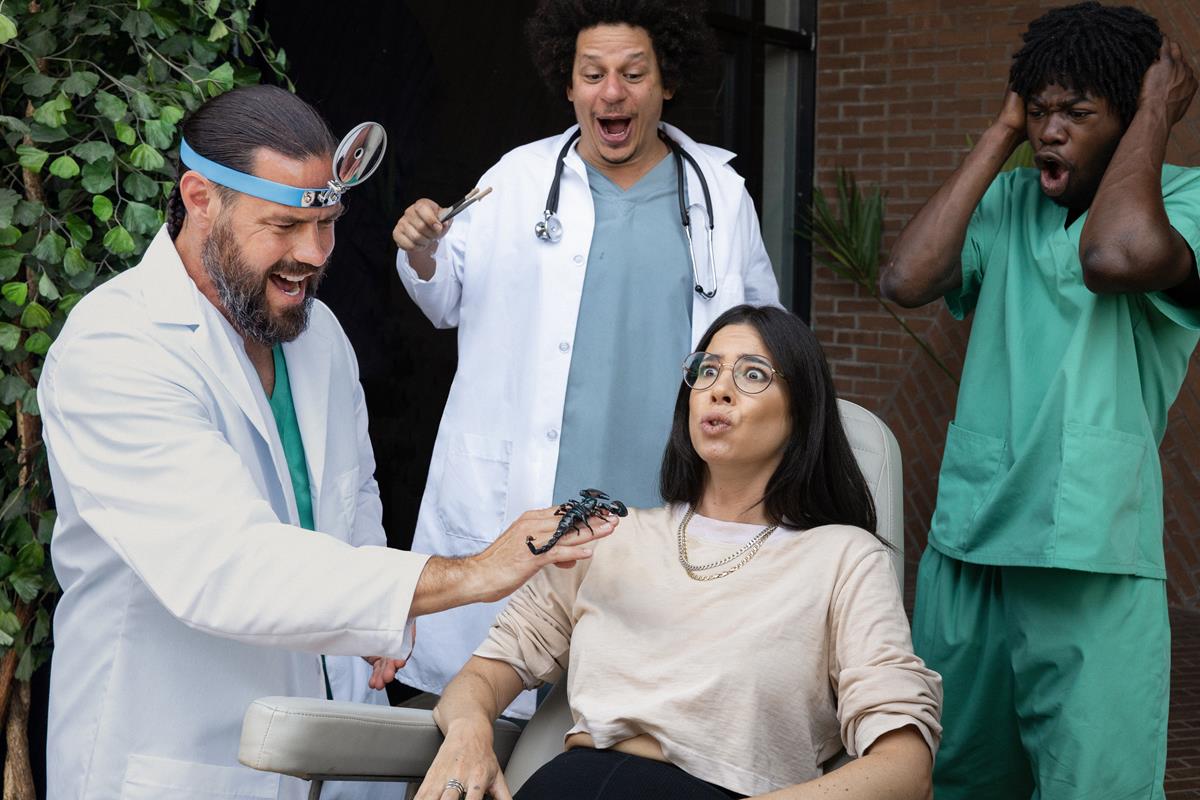 Chris Pontius, Eric André, Rachel Wolfson, and Eric Manaka in director Jeff Tremaine’s “Jackass Forever.” Cr: Paramount Pictures/MTV Entertainment Studios