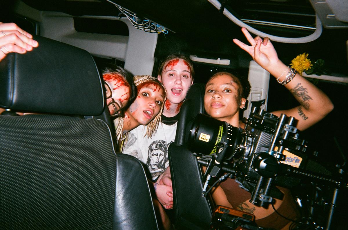 Chase Sui Wonders, Amandla Stenberg, Maria Bakalova, and Myha’la Herrold on the set of “Bodies Bodies Bodies” Cr: A24