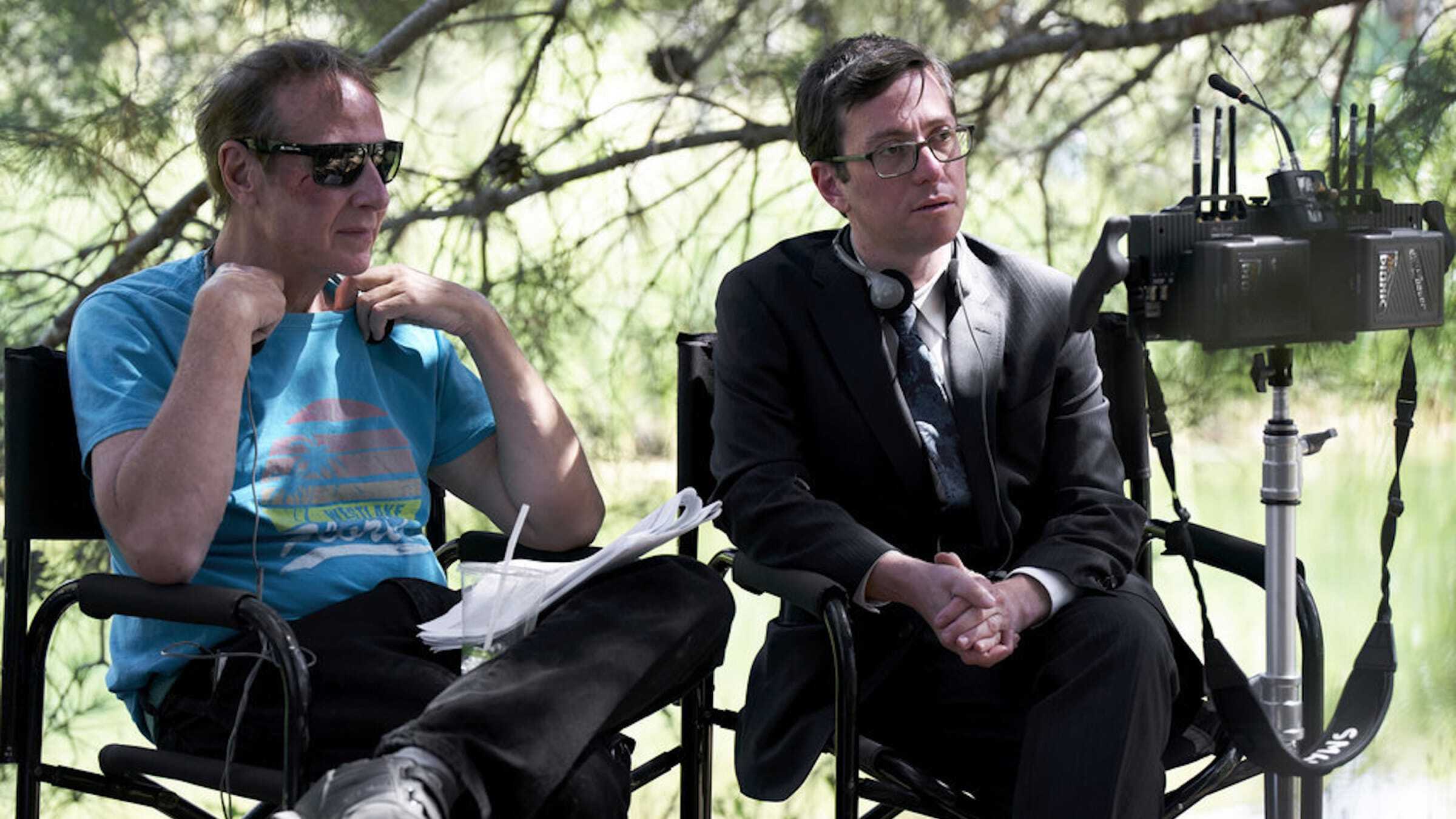 Paul T. Goldman and Jason Woliner on the set of Peacock series “Paul T. Goldman.” Cr: Tyler Golden/Peacock