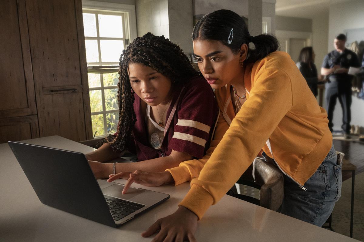 Storm Reid and Megan Suri in “Missing.” Cr: Screen Gems/Temma Hankin