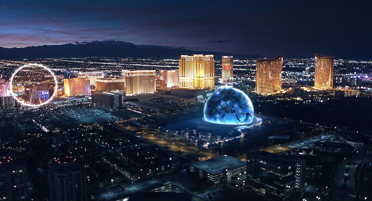 Render of the Sphere at The Venetian Skyline. Cr: Cr: Sphere Entertainment