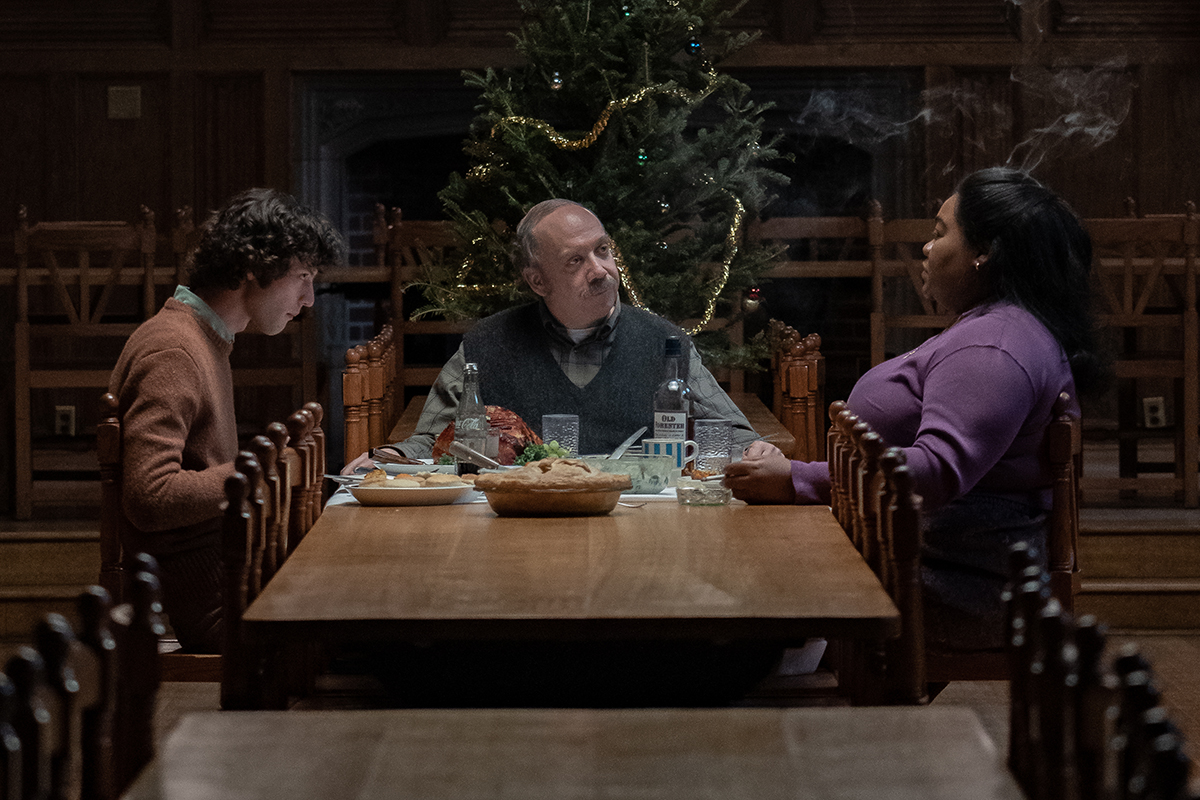 Dominic Sessa stars as Angus Tully, Paul Giamatti as Paul Hunham and Da’Vine Joy Randolph as Mary Lamb in director Alexander Payne’s “The Holdovers,” a Focus Features release Credit: Seacia Pavao / © 2023 FOCUS FEATURES LLC